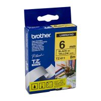 Brother TZ611 / TZe611 Black on Yellow Laminated Labelling Tape (6mm x 8m), P-Touch Compatible