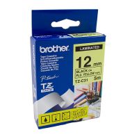 Brother TZC31 / TZeC31 Black on Fluorescent Yellow Laminated Labelling Tape (12mm x 5m), P-Touch Compatible