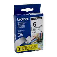 Brother TZ211 / TZe211 Black on White Laminated Labelling Tape (6mm x 8m), P-Touch Compatible