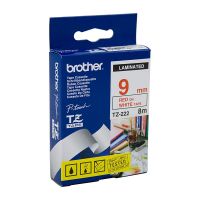 Brother TZ222 / TZe222 Red on White Laminated Labelling Tape (9mm x 8m), P-Touch Compatible