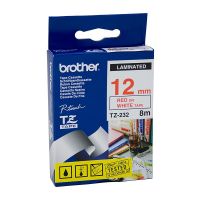 Brother TZ232 / TZe232 Red on White Laminated Labelling Tape (12mm x 8m), P-Touch Compatible